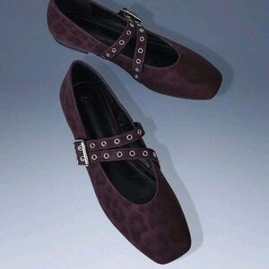 Burgundy Mary Jane Flats with Buckle Straps